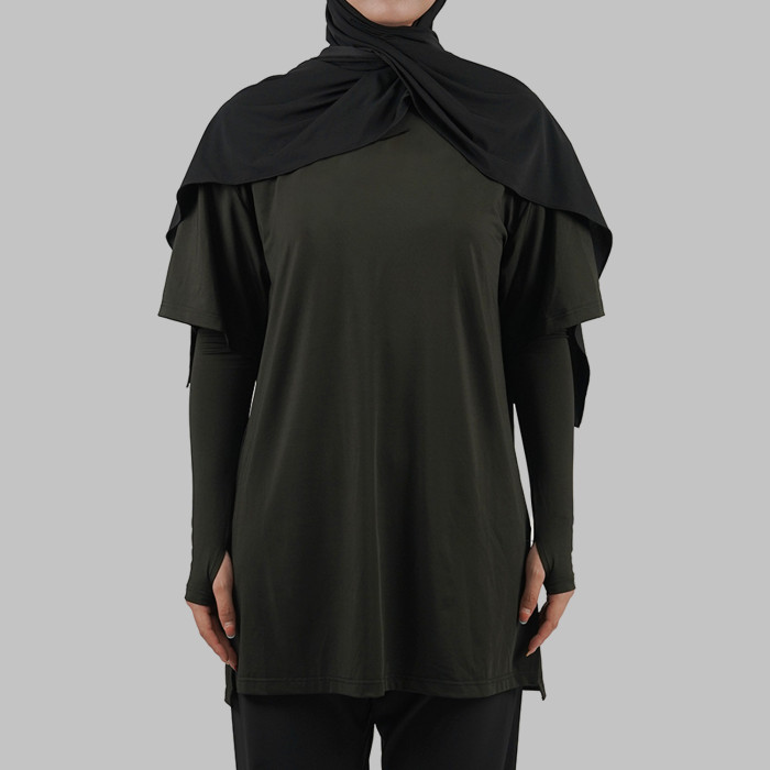 Custom Modest Active wear | Factory direct sales Muslim solid color finger button long sleeve style
