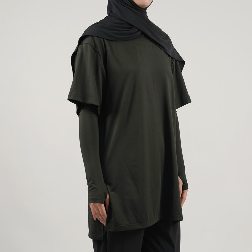 Custom Modest Active wear | Factory direct sales Muslim solid color finger button long sleeve style