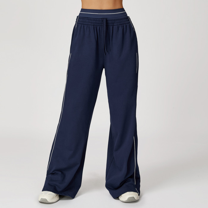 Custom sports sweatpants|Wholesale contrast-color loose-fitting high-waisted sweatpants with pockets