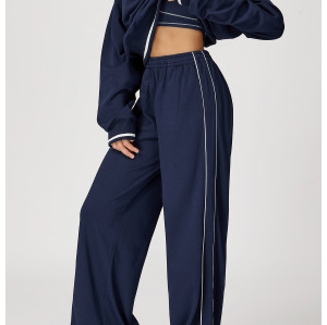 Custom sports sweatpants|Wholesale contrast-color loose-fitting high-waisted sweatpants with pockets