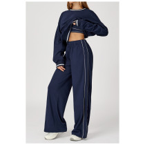 Custom sports sweatpants|Wholesale contrast-color loose-fitting high-waisted sweatpants with pockets