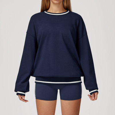 Custom long-sleeved sweatshirt |Factory wholesale autumn contrast color loose round neck sweatshirt