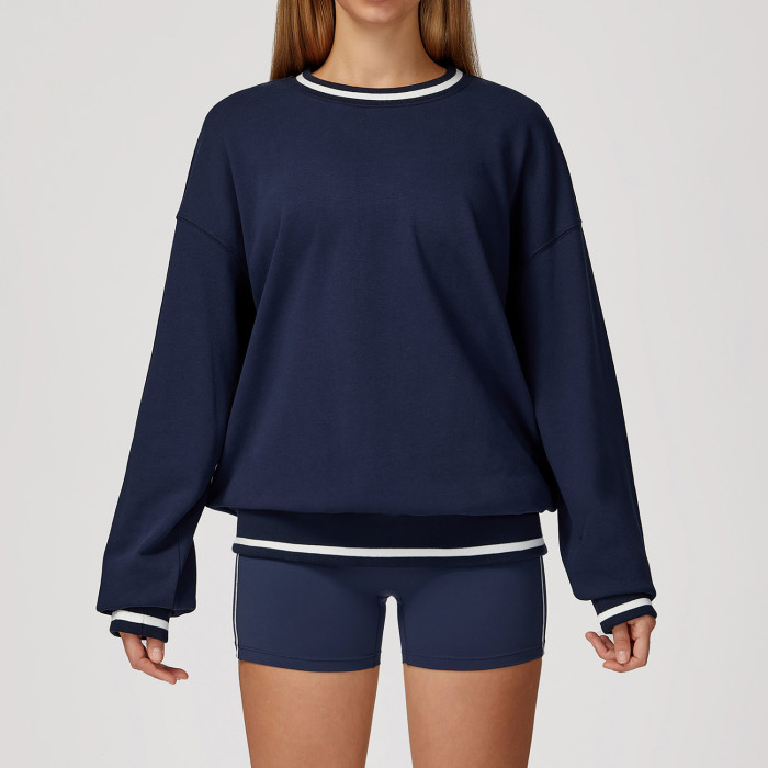 Custom long-sleeved sweatshirt |Factory wholesale autumn contrast color loose round neck sweatshirt