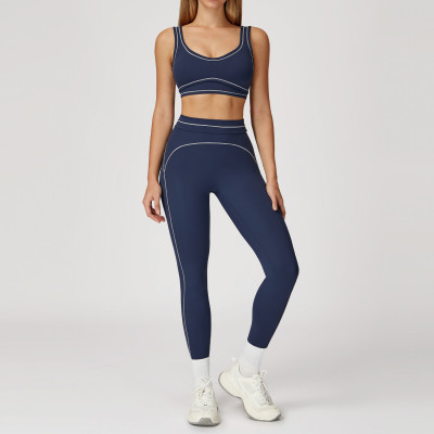 Custom Yoga Sets | Factory wholesale sanded contrast color yoga leggings suit fitness running