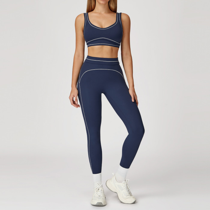 Custom Yoga Sets | Factory wholesale sanded contrast color yoga leggings suit fitness running