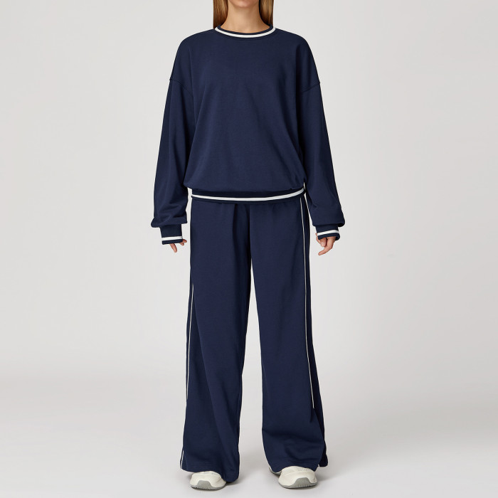 Custom Yoga Sets | Manufacturers wholesale autumn and winter casual contrast color sweatshirt suit