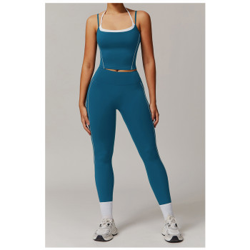 Custom Yoga Vest| Wholesale manufacturer fake two piece halter neck beautiful back yoga vest