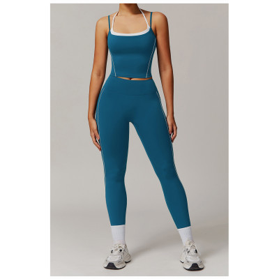 Custom Yoga Vest| Wholesale manufacturer fake two piece halter neck beautiful back yoga vest