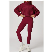 Custom Yoga Jackets |autumn and winter stand collar windproof warm fleece drawstring jacket running