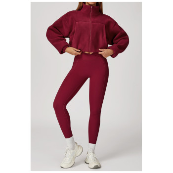 Custom Yoga Jackets |autumn and winter stand collar windproof warm fleece drawstring jacket running