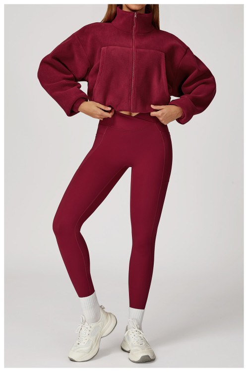 Custom Yoga Jackets |autumn and winter stand collar windproof warm fleece drawstring jacket running