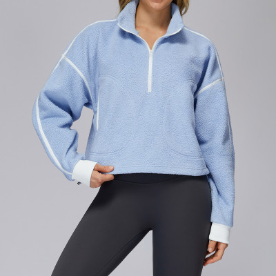 Custom Yoga Jackets |Wholesale running jacket with stand collar, windproof and warm fleece jacket