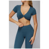 Custom yoga tops | Wholesale gathered yoga short sleeve V-neck hollow back tight top for running