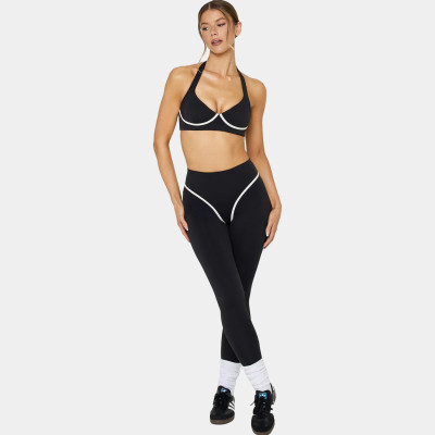 Custom Yoga Sets | Wholesale Yoga Set Colorblock Halter Neck Padded Sports Bra Stretch Quick-Drying