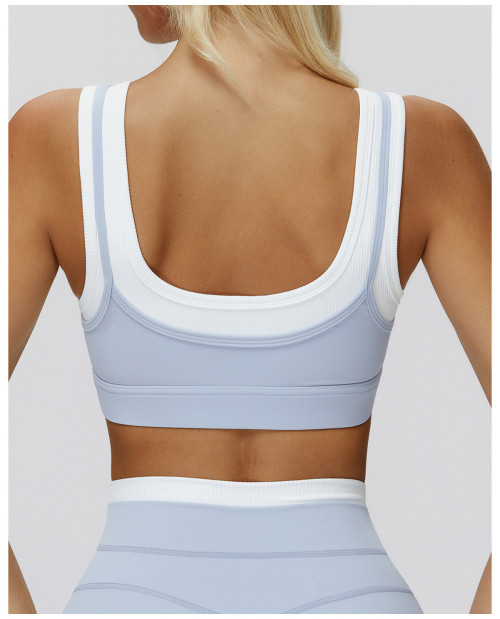 Custom Yoga bra |Wholesale fake two-piece sports bra thread contrast color yoga bra running fitness