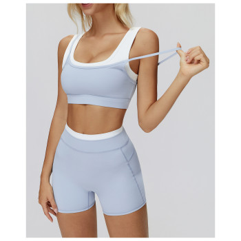 Custom Yoga bra |Wholesale fake two-piece sports bra thread contrast color yoga bra running fitness