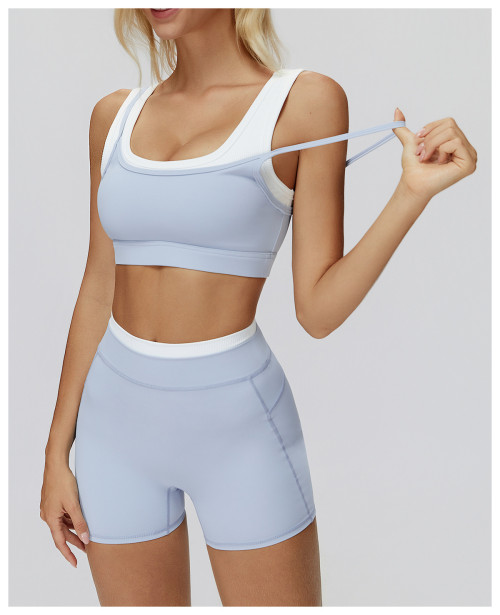Custom Yoga bra |Wholesale fake two-piece sports bra thread contrast color yoga bra running fitness