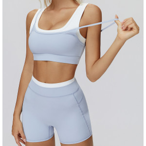 Custom Yoga bra |Wholesale fake two-piece sports bra thread contrast color yoga bra running fitness