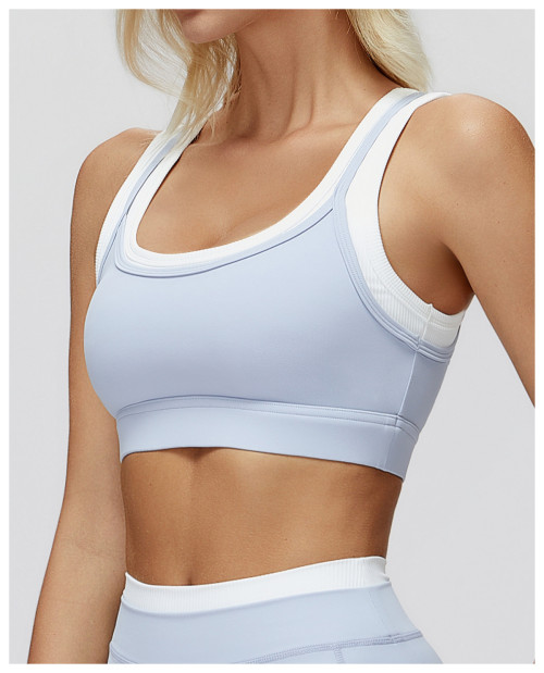 Custom Yoga bra |Wholesale fake two-piece sports bra thread contrast color yoga bra running fitness