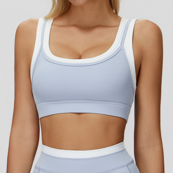 Custom Yoga bra |Wholesale fake two-piece sports bra thread contrast color yoga bra running fitness