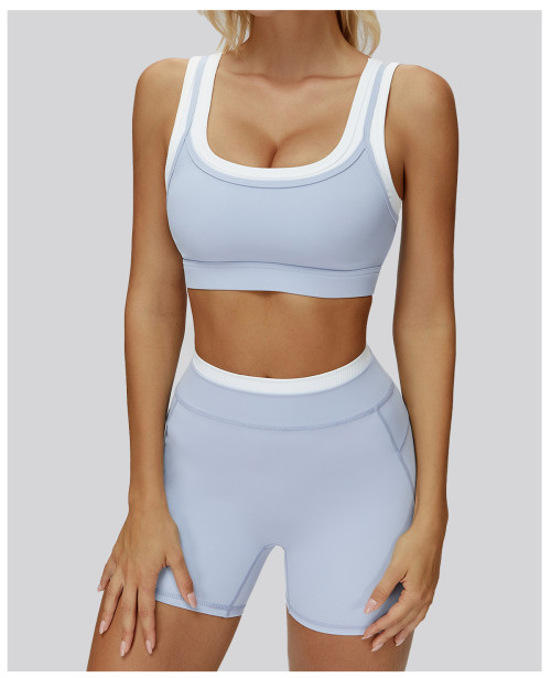 Custom Yoga bra |Wholesale fake two-piece sports bra thread contrast color yoga bra running fitness