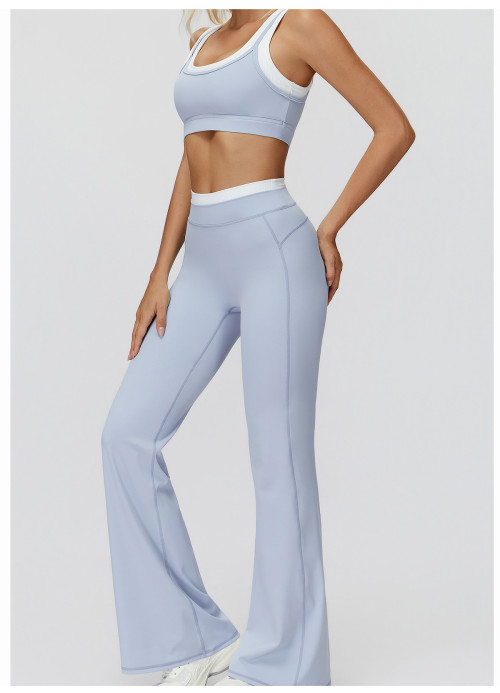 Custom yoga leggings|Factory directcontrast color loose flared pants high waist casual micro sports