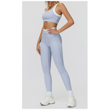 Custom yoga leggings|Wholesale Yoga Pants Threaded High Waist Contrast Sports Running Fitness Wear