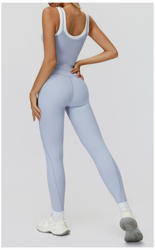 Custom yoga leggings|Wholesale Yoga Pants Threaded High Waist Contrast Sports Running Fitness Wear