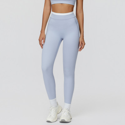 Custom yoga leggings|Wholesale Yoga Pants Threaded High Waist Contrast Sports Running Fitness Wear