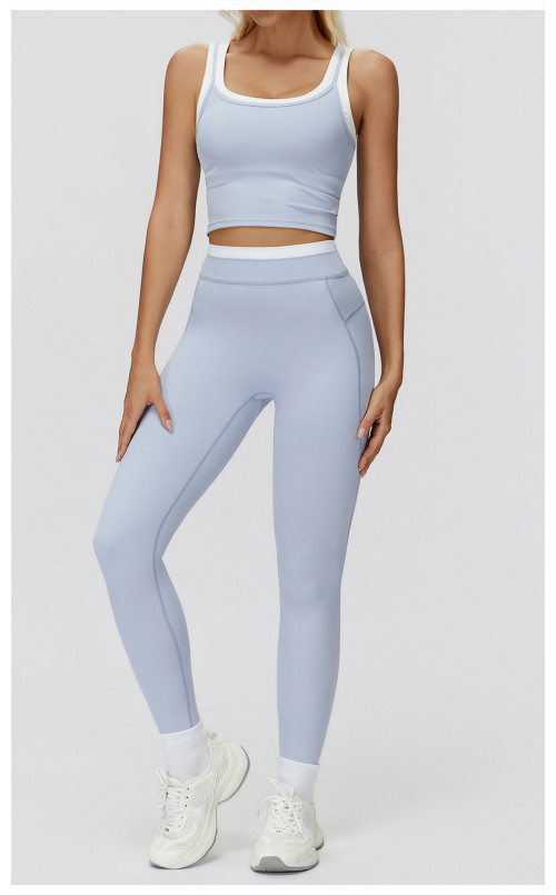 Custom yoga leggings|Wholesale Yoga Pants Threaded High Waist Contrast Sports Running Fitness Wear