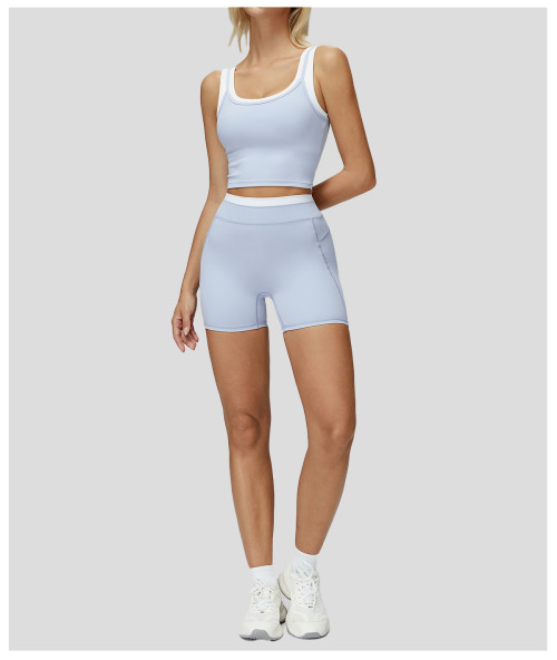 Custom Yoga Vest| Wholesale two-piece split vest contrast color nude feeling fashion casual tops