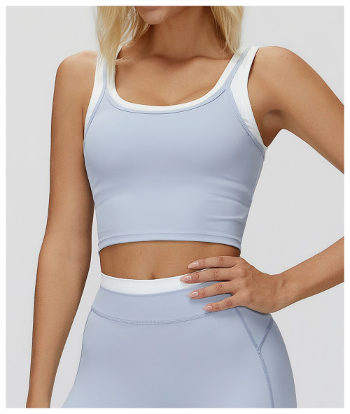 Custom Yoga Vest| Wholesale two-piece split vest contrast color nude feeling fashion casual tops