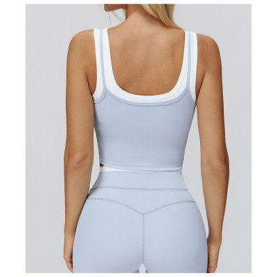 Custom Yoga Vest| Wholesale two-piece split vest contrast color nude feeling fashion casual tops