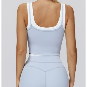 Custom Yoga Vest| Wholesale two-piece split vest contrast color nude feeling fashion casual tops