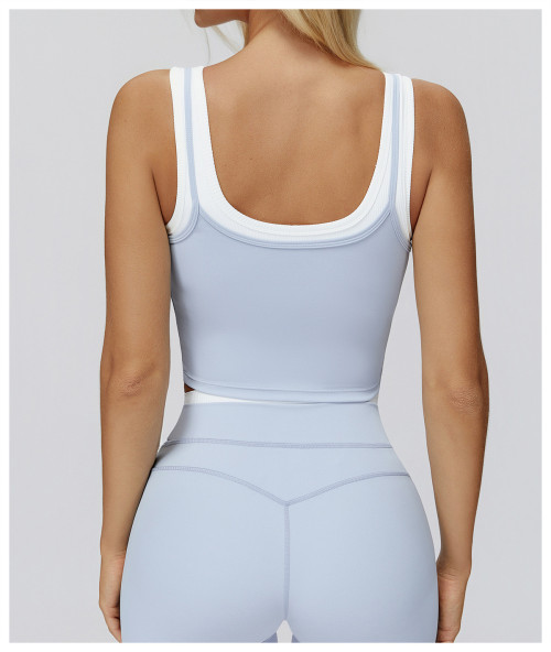 Custom Yoga Vest| Wholesale two-piece split vest contrast color nude feeling fashion casual tops