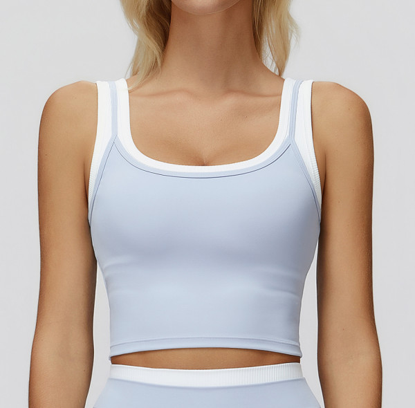 Custom Yoga Vest| Wholesale two-piece split vest contrast color nude feeling fashion casual tops