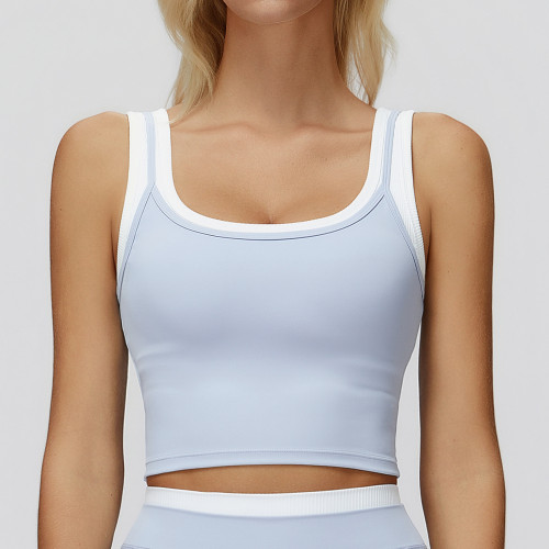 Custom Yoga Vest| Wholesale two-piece split vest contrast color nude feeling fashion casual tops
