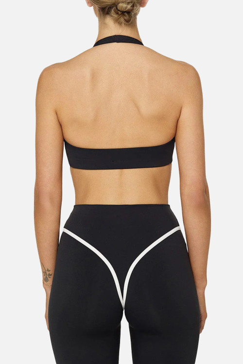 Custom Yoga Sets | Wholesale Yoga Set Colorblock Halter Neck Padded Sports Bra Stretch Quick-Drying