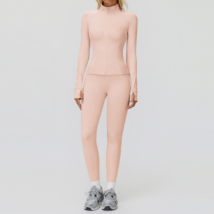 Custom Yoga Sets|Wholesale Autumn/Winter Casual Versatile Zippered Windproof Warm Fleece-Lined Suit