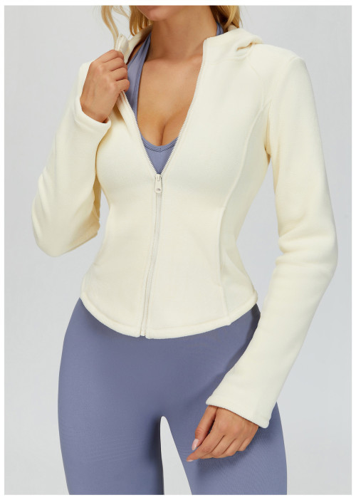 Custom Yoga Jackets | Wholesale Hooded fleece-lined slim-fit zip-up jacket for outdoor use