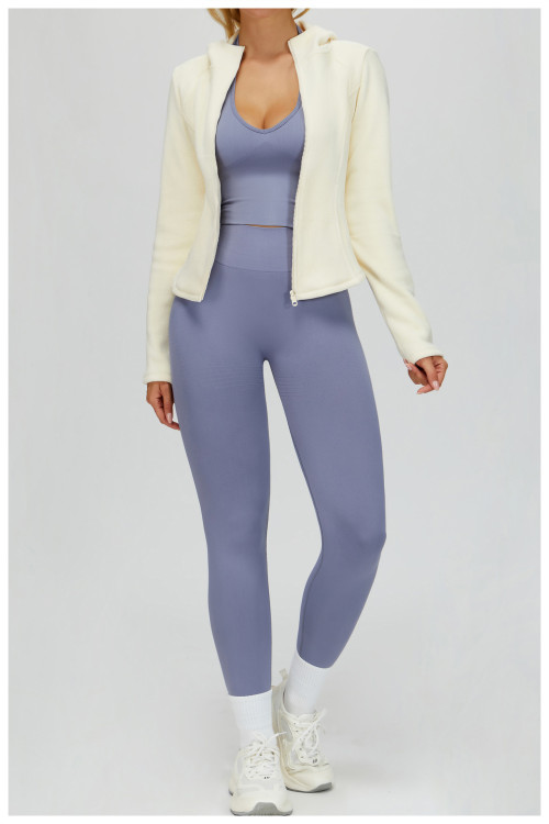 Custom Yoga Jackets | Wholesale Hooded fleece-lined slim-fit zip-up jacket for outdoor use