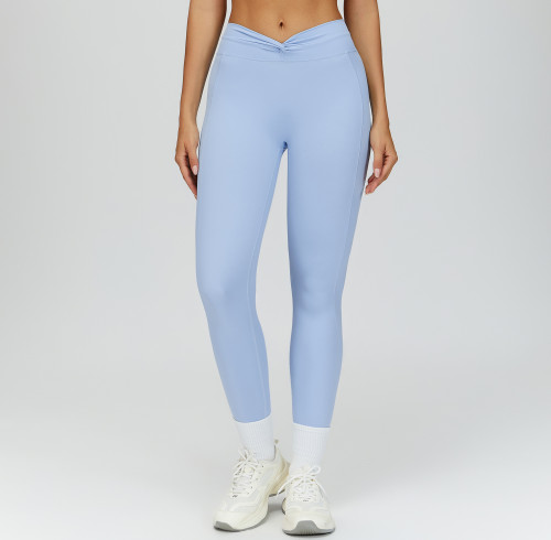 Custom yoga leggings|Wholesale Tight-fitting yoga pants, crossover high-waisted twisted pleats