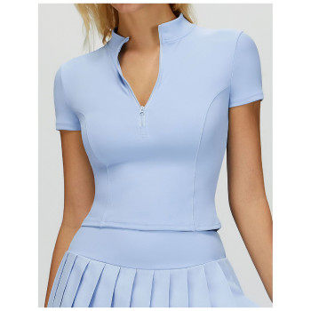 Custom yoga tops | Wholesale Yoga short sleeved stand up collar zipper tight sports top for outdoor