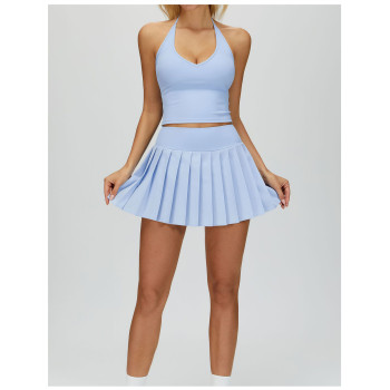 Custom tennis skirts|Wholesale Fake-two pleated short skirts anti glare tennis skirt outdoor running