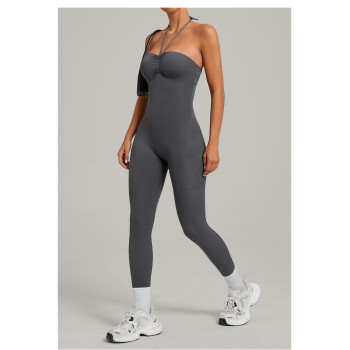 Custom jumpsuits|Wholesale Outdoor running and fitness jumpsuit with side pockets