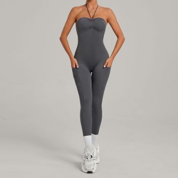 Custom jumpsuits|Wholesale Outdoor running and fitness jumpsuit with side pockets