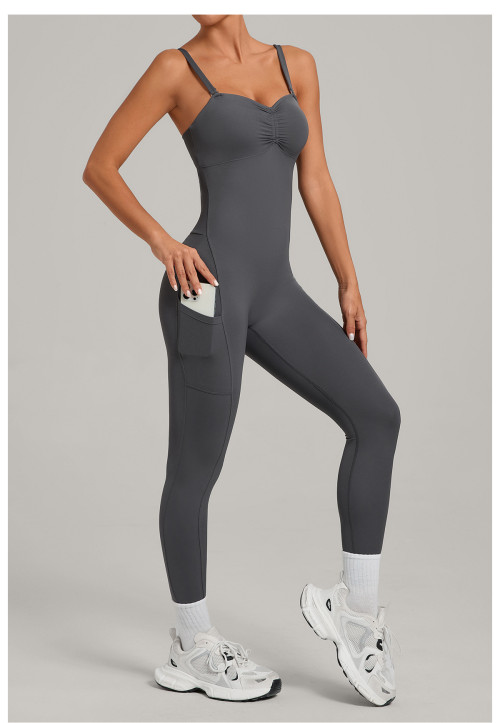 Custom jumpsuits|Wholesale Outdoor running and fitness jumpsuit with side pockets