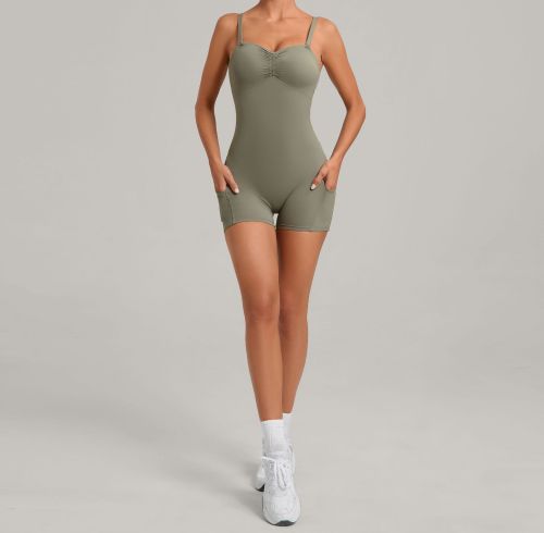 Custom jumpsuits|Wholesale Yoga bodysuit with side pockets for running and fitness