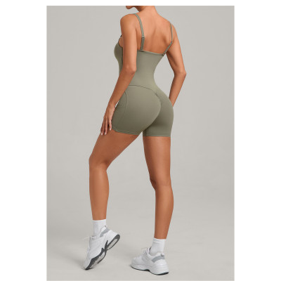 Custom jumpsuits|Wholesale Yoga bodysuit with side pockets for running and fitness