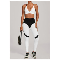 Custom Yoga Sets|Wholesale Color-blocked yoga set tight-fitting high-waist sportswear set outdoor
